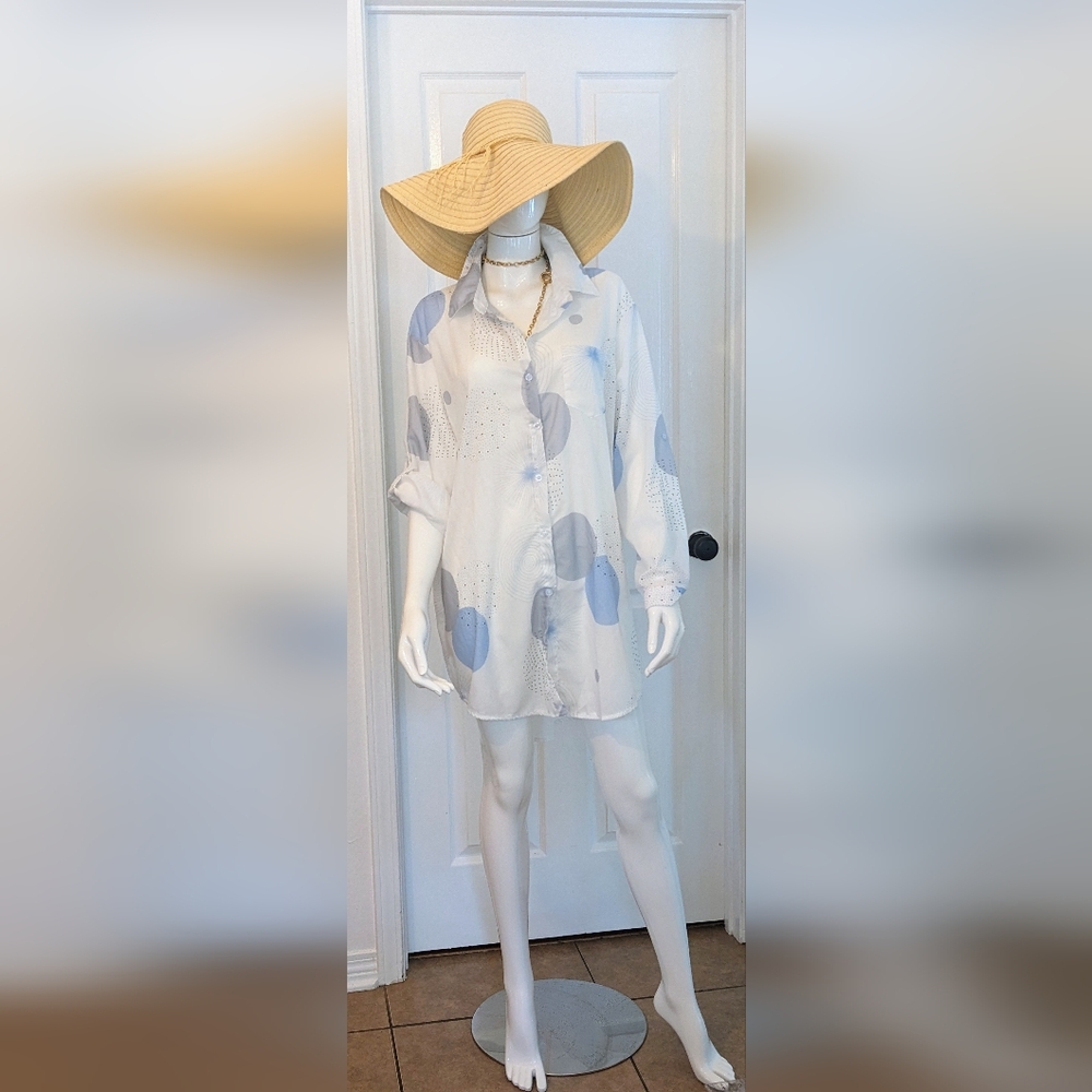Boutique Brand, White And Blue Long Sleeve, Size 3XL